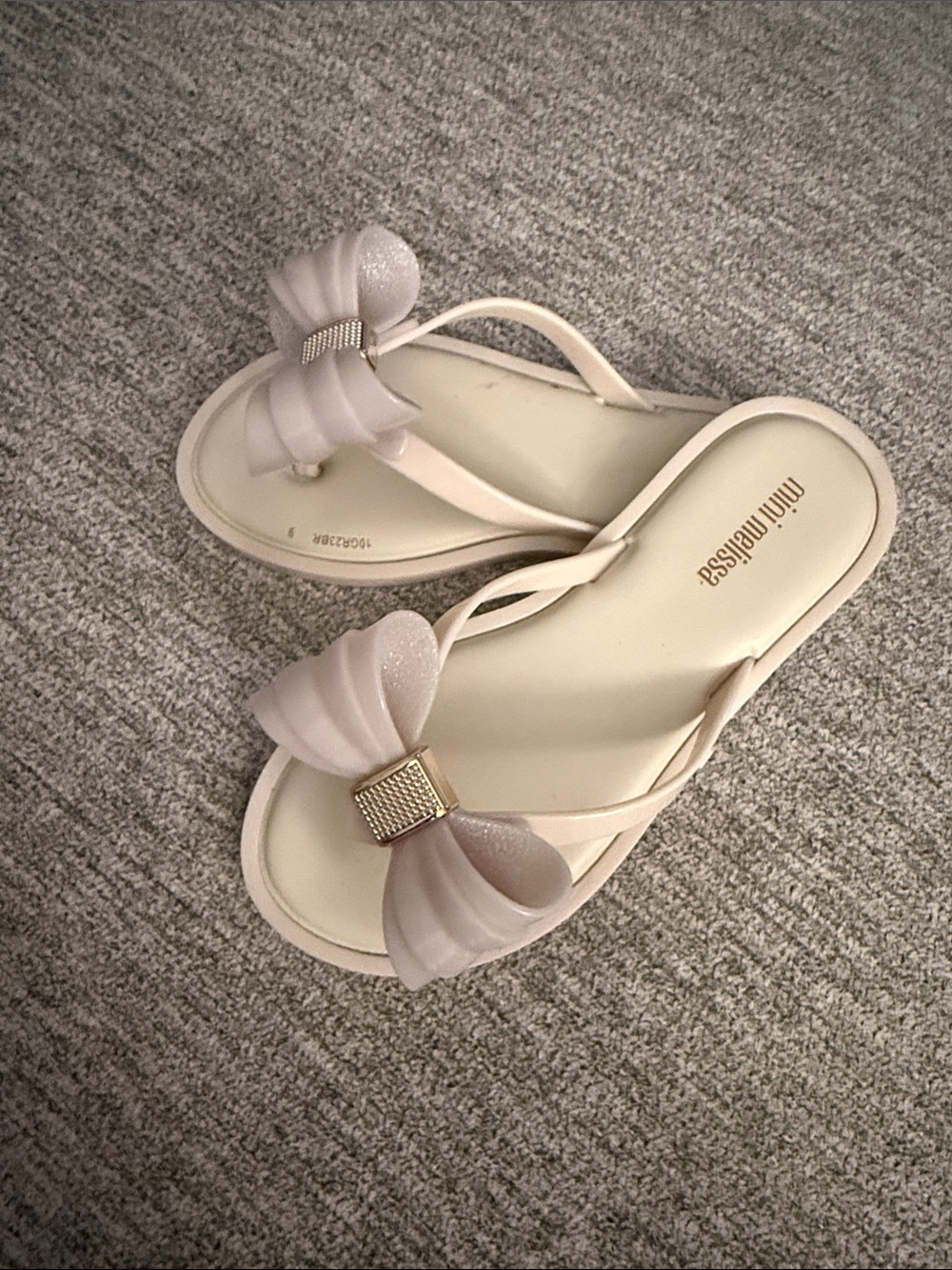 Mini Melissa Pale Pink Bow Jelly Sandals with Gold Accent